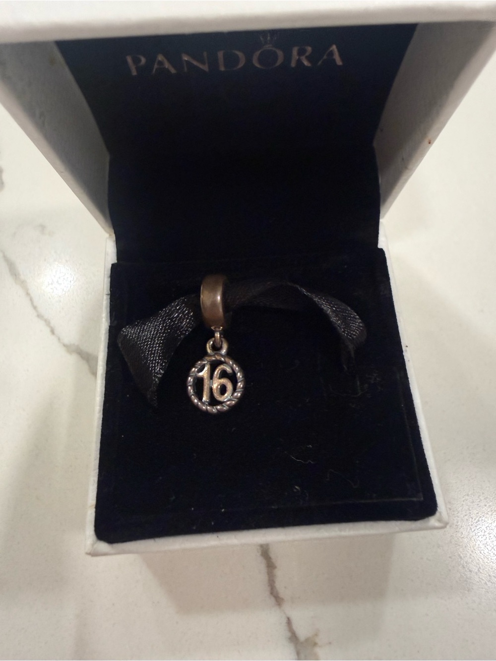 Pandora Silver '16' Rope-Edge Number Dangle Charm